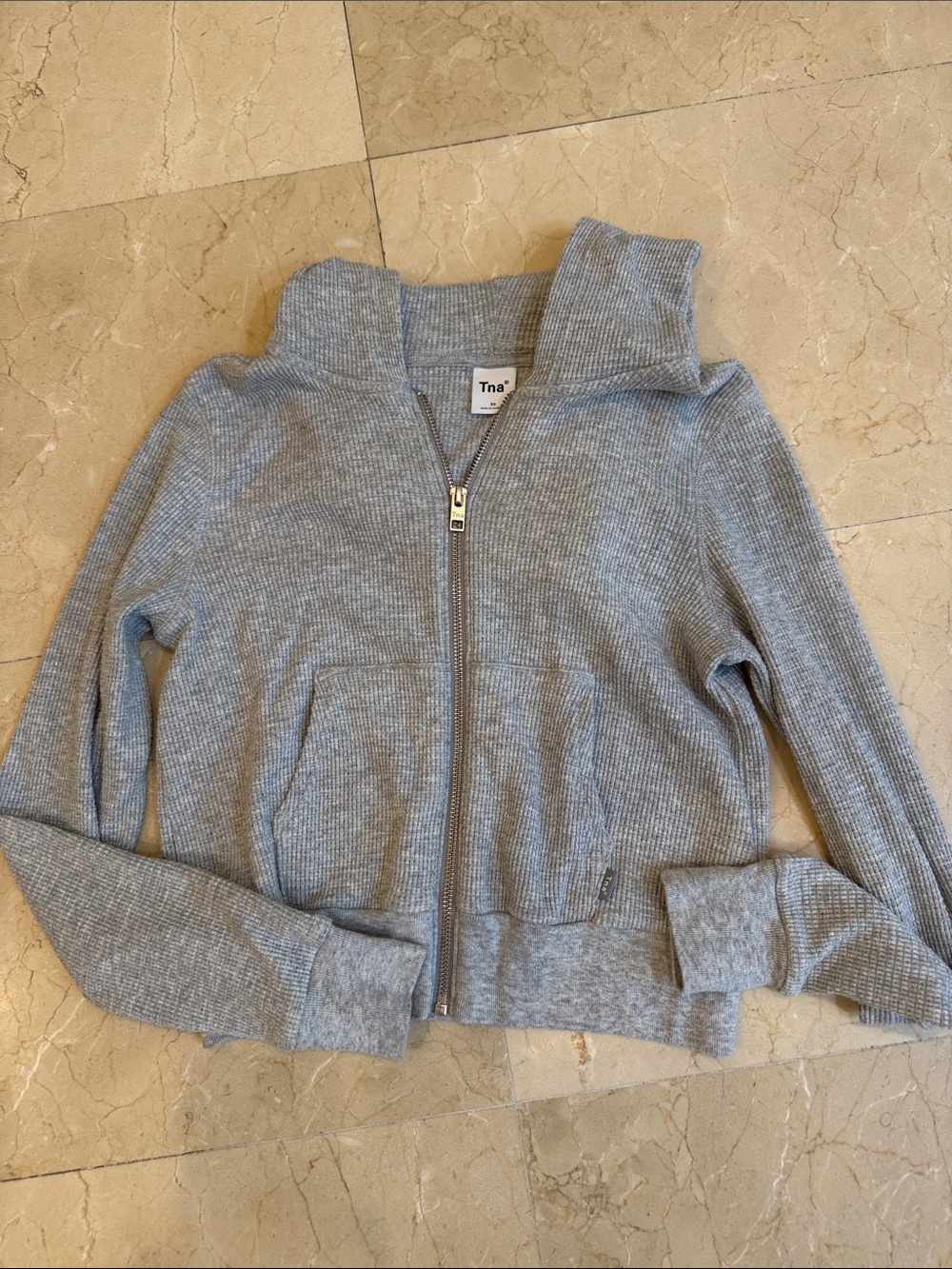 TNA Ribbed Heather Gray Full-Zip Hoodie